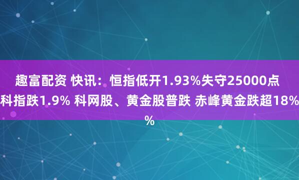 趣富配资 快讯：恒指低开1.93%失守25000点 科指跌1.9% 科网股、黄金股普跌 赤峰黄金跌超18%