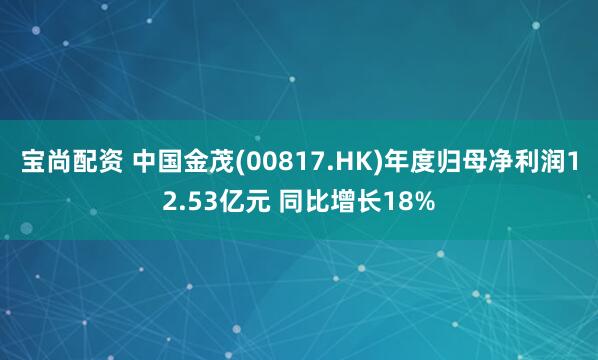 宝尚配资 中国金茂(00817.HK)年度归母净利润12.53亿元 同比增长18%