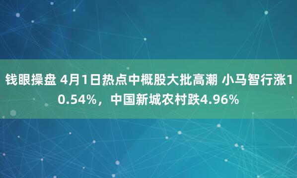 钱眼操盘 4月1日热点中概股大批高潮 小马智行涨10.54%，中国新城农村跌4.96%